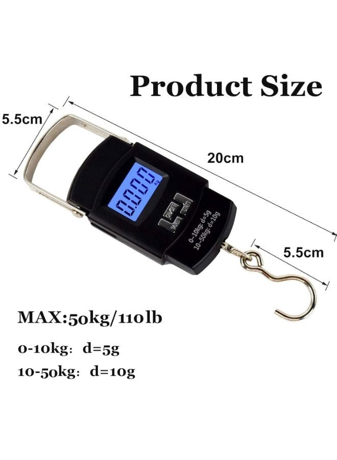 مايكروبلس ميزان أمتعة رقمي، ميزان إلكتروني رقمي لتعليق خطافات الصيد، أقصى وزن 50 كجم، مع شاشة LCD، مع وظيفة الوزن الصافي/تثبيت البيانات، Ps-4822 - Image 1