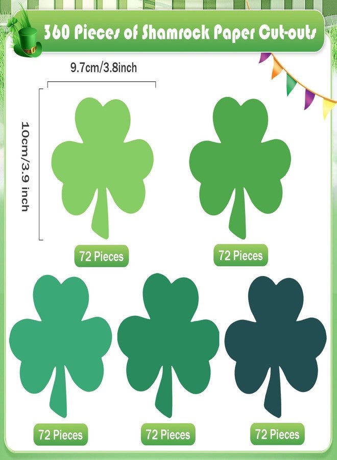MixTeach 360 Pcs St. Patrick's Day Shamrocks Cutouts 4 Inch Paper Clover Cut-Outs Assorted Green Clover Shape Die Cuts for Irish St. Patrick's Day Party Kids School Craft Project Bulletin Board Decor - Image 2