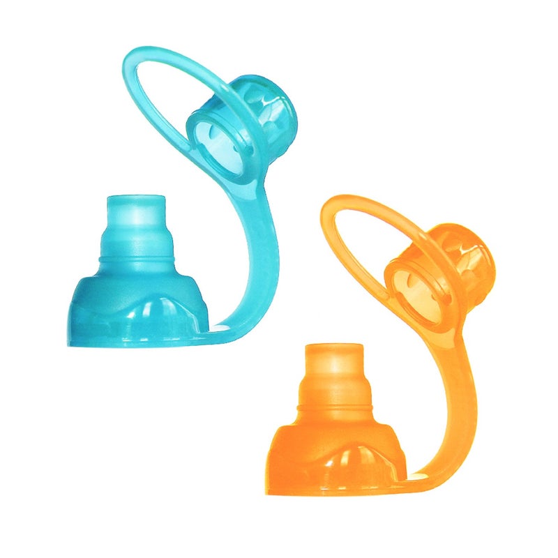 ChooMee SoftSip Food Pouch Top  Baby Led Weaning  No Spill Flow Control Valve Protects Childs Mouth 100 Silicone BPA Free  2CT Orange Aqua - Image 1