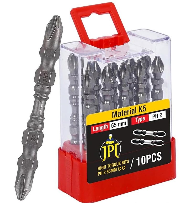 JPT Two Sided Magnetic Screwdriver Bit Set | S2 High Torque Alloy Steel | PH2 Power Drill Double End | 10 Bits Set - Image 1