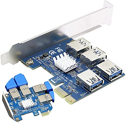 Etzin PCIe 1 to 4 Riser Card, Pcie Splitter, 4 Risers into 1 PCI Card, PCIe Multiplier Risers 1X to External 4 PCI-e USB3.0 Adapter for ETH Miner GPU Crypto Bitcoin Ethereum Mining-(EPL-739PC) - Image 2
