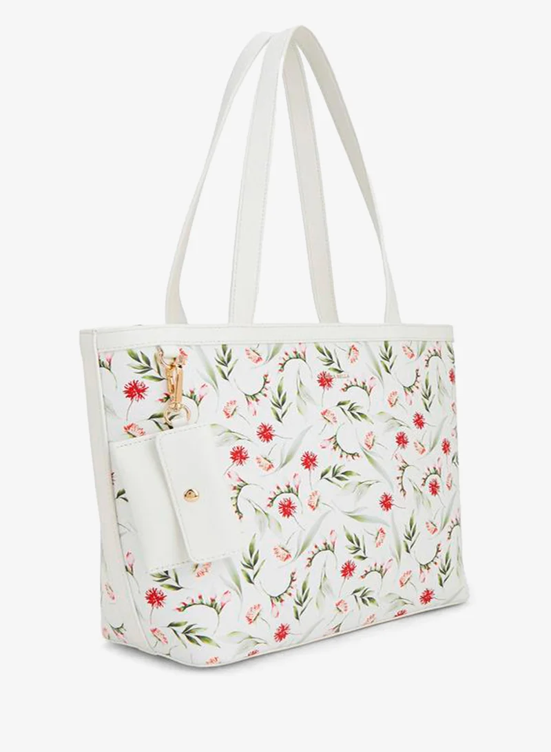 Flora Bella By Shoexpress WHITE Printed Tote Bag With Double Handle for Women | Best Price UAE