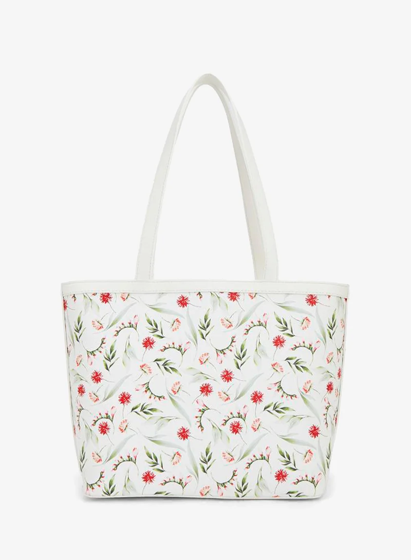 Flora Bella By Shoexpress WHITE Printed Tote Bag With Double Handle for Women | Best Price UAE