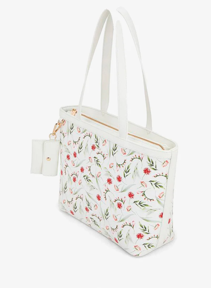 Flora Bella By Shoexpress WHITE Printed Tote Bag With Double Handle for Women | Best Price UAE