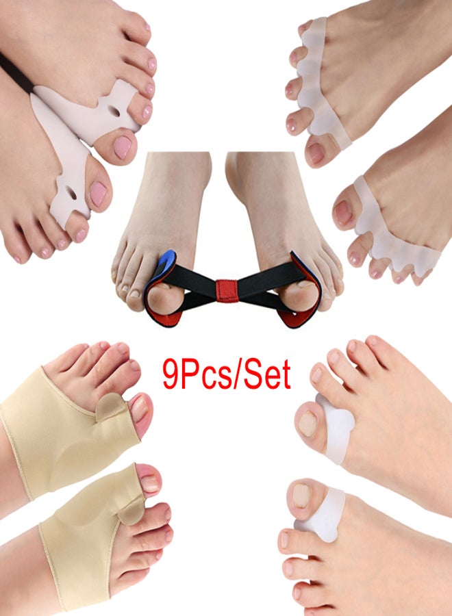 9Pcs/Set Bunion Corrector Big Toe Separators Straightener Hammer Toe Spacers Hallux Valgus Protector Pain Relief Foot Care Tool for Men & Women - Image 1