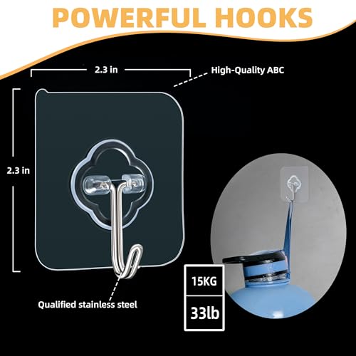 DKHDBD Adhesive Wall Hooks for Hanging, 50 Pack Heavy Duty Stainless Self Sticky Hooks, Waterproof and Rustproof Clear Self Adhesive Utility Hooks for Bathroom Kitchen Office Outdoor Inside Wardrobe Towel - Image 2