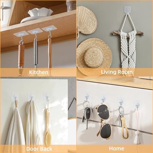DKHDBD Adhesive Wall Hooks for Hanging, 50 Pack Heavy Duty Stainless Self Sticky Hooks, Waterproof and Rustproof Clear Self Adhesive Utility Hooks for Bathroom Kitchen Office Outdoor Inside Wardrobe Towel - Image 4