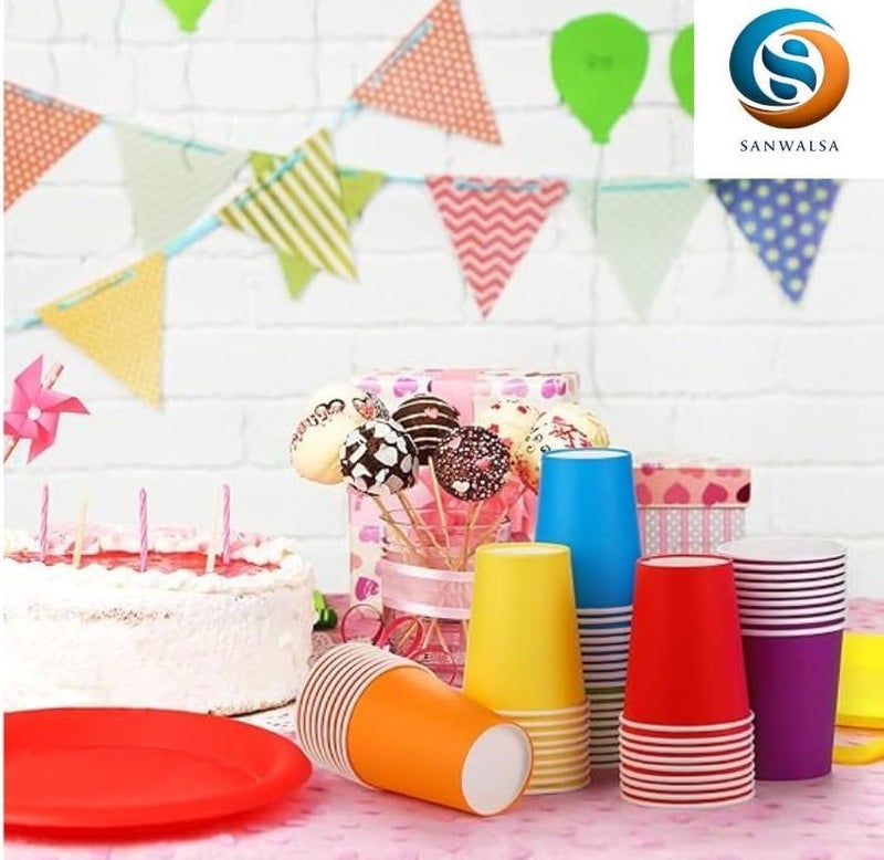 SANWALSA [250 ml, 100 Count, Multicolor Disposable Color Paper Cups | Rainbow Paper Cup for Wedding, Party, Picnic, Travel | Ideal for Tea, Coffee, Juice & Water - Image 5