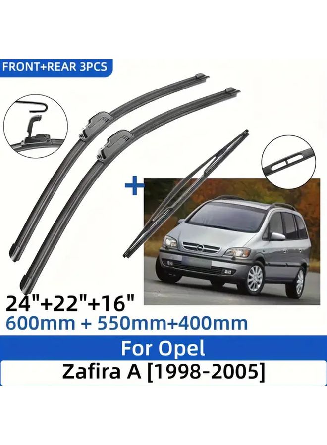 Opel Zafira A 1998 2005 Wiper Blades Set of 3 Front Rear 24 22 16 Inch - Image 1