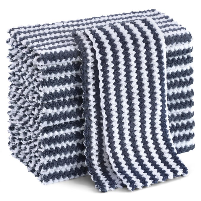 12 PACK KITCHEN DISH CLOTHS ULTRA SOFT AND ABSORBENT DISH TOWELS REUSABLE FAST DRYING MICROFIBER CLEANING CLOTH CORAL VELVET WAVE DESIGN NOLINT 10 X 10 INCHES DARK GREY