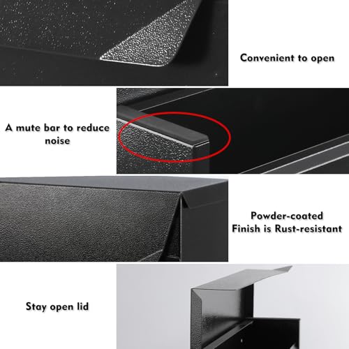 KYODOLED Wall-Mount Mailbox, Large Capacity Mail Box, Mailboxes for Outside, Galvanized Steel Rust-Proof Metal Post Box, 14.56" x7" x4.13" Black - Image 5