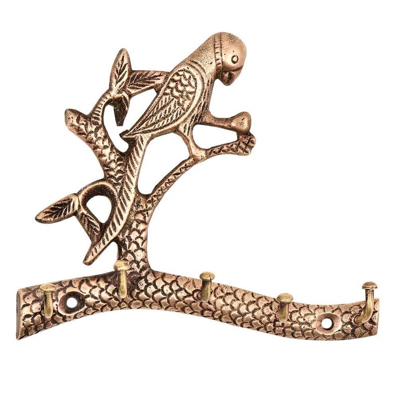 Indian-Shelf IndianShelf 1 Piece Fauna Brass Kids Parrot on Branch Wall Hooks Birds Vintage Coat Hooks Gold Decorative Hooks Purse Hanger Key Holder Kids Coat Rack Wall Mount Bag Backpack Hooks Boy Girl Room Dcor - Image 1
