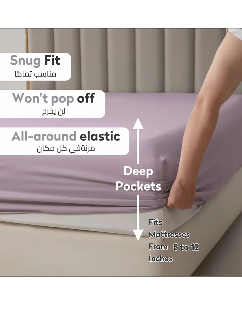 Donetella Bedding Fitted Sheet - Fits 120x200 Cm Bed For Twin Bed 2 Pcs (1 Fitted Sheet and 1 Pillowcase) - 30 Cm Deep Pocket - Solid Bed Sheet