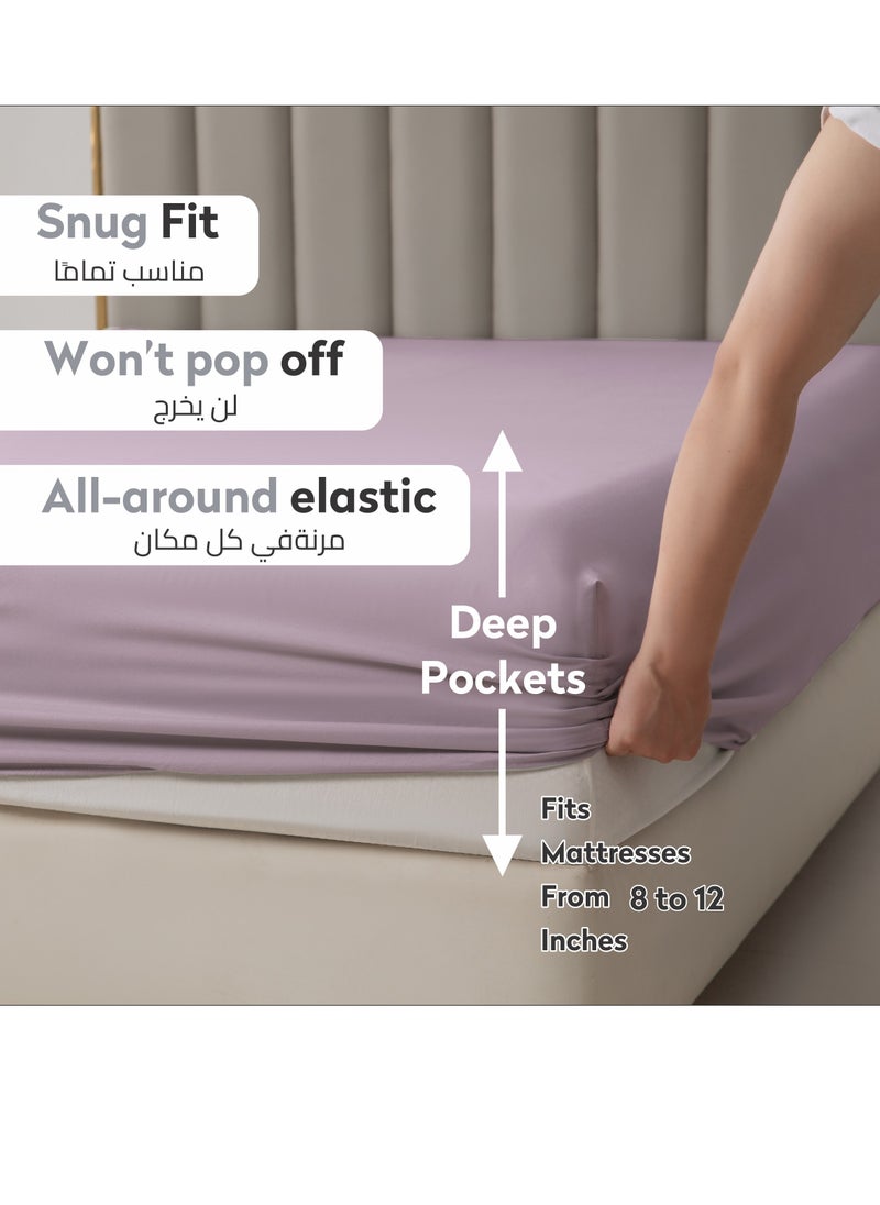 Donetella Bedding Fitted Sheet - Fits 120x200 Cm Bed For Twin Bed 2 Pcs (1 Fitted Sheet and 1 Pillowcase) - 30 Cm Deep Pocket - Solid Bed Sheet  - Image 2
