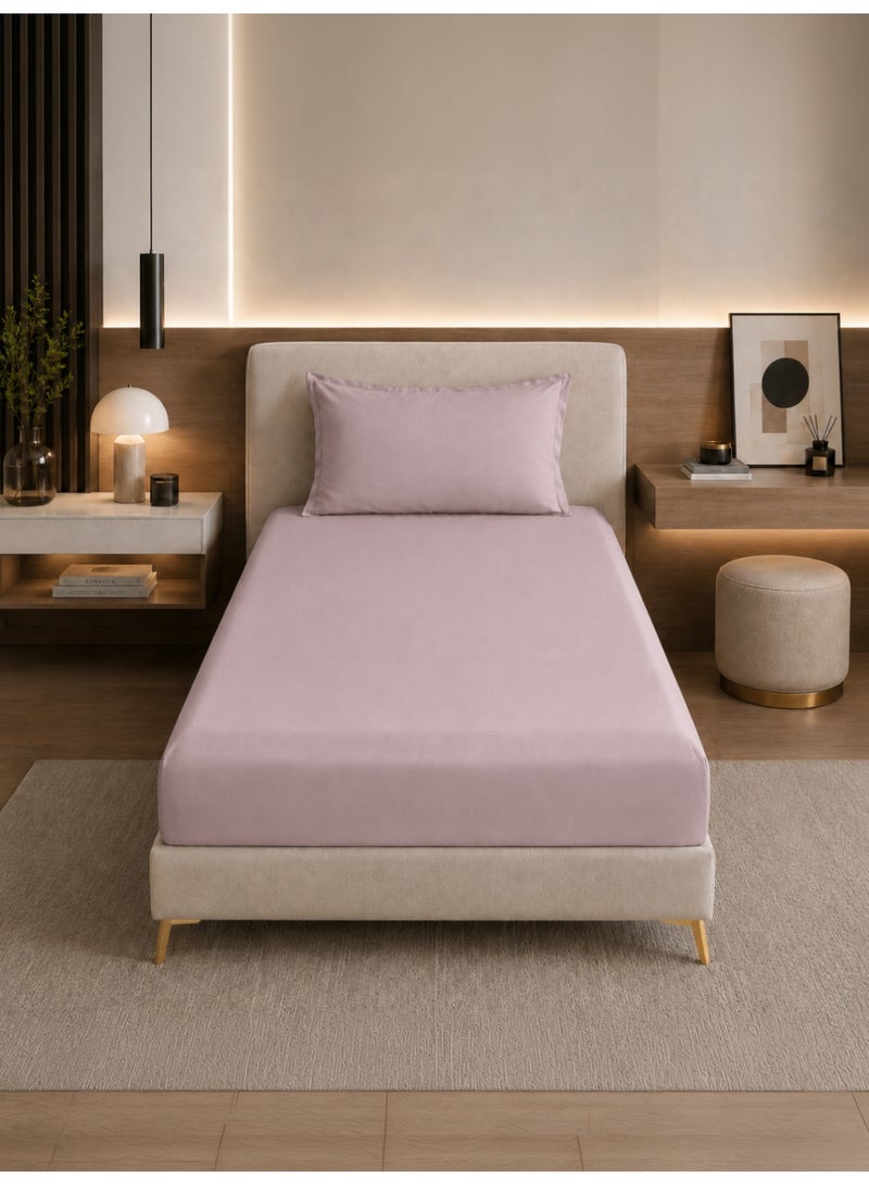 Donetella Bedding Fitted Sheet - Fits 120x200 Cm Bed For Twin Bed 2 Pcs (1 Fitted Sheet and 1 Pillowcase) - 30 Cm Deep Pocket - Solid Bed Sheet - Image 1