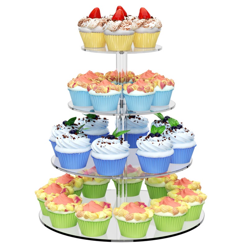 weddingwish 4 Tier Round Cupcake Stand, Acrylic Cupcake Display Stand for 38 Cupcakes, Clear Cupcake Holder Stand for Dessert Table, Cupcake Tower Stand for Wedding Birthday Party Graduation - Image 1