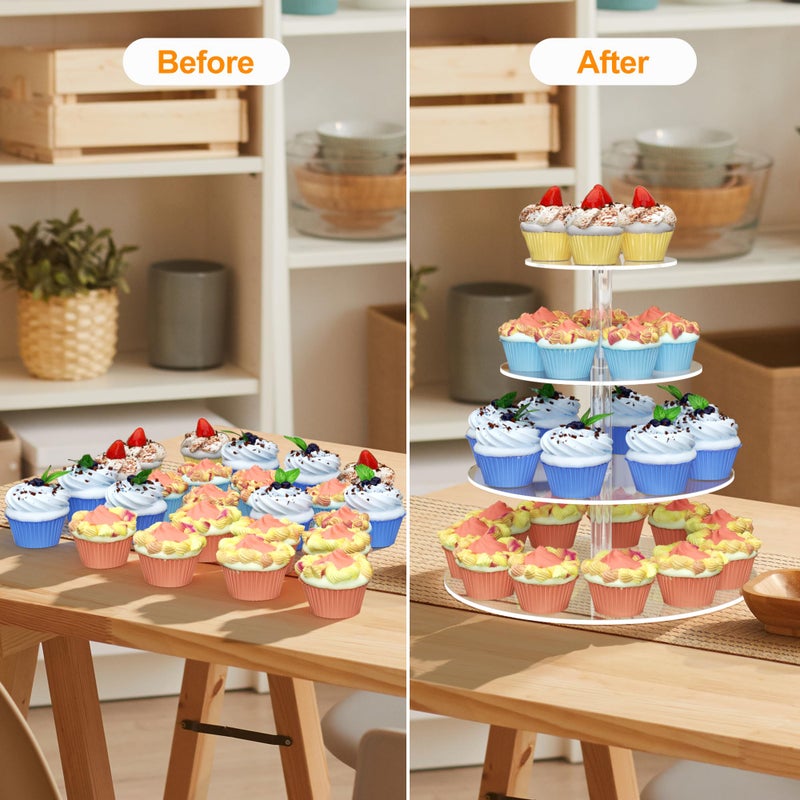 weddingwish 4 Tier Round Cupcake Stand, Acrylic Cupcake Display Stand for 38 Cupcakes, Clear Cupcake Holder Stand for Dessert Table, Cupcake Tower Stand for Wedding Birthday Party Graduation - Image 4