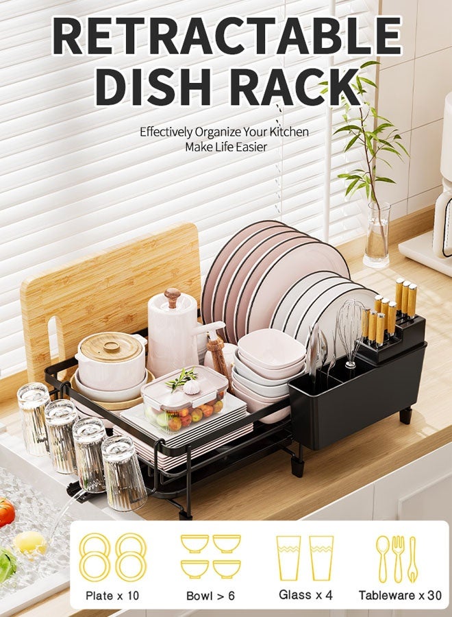 Dish Drying Rack,Large Kitchen Dish Rack Dish Drying Stand With Drainer,Multifunctional Rustproof Kitchen Dish Drying Rack with Drainboard,Dish Drying Rack with Utensil Holder & Cutlery Tray,Dish Drying Rack with Cup Holder - Image 1
