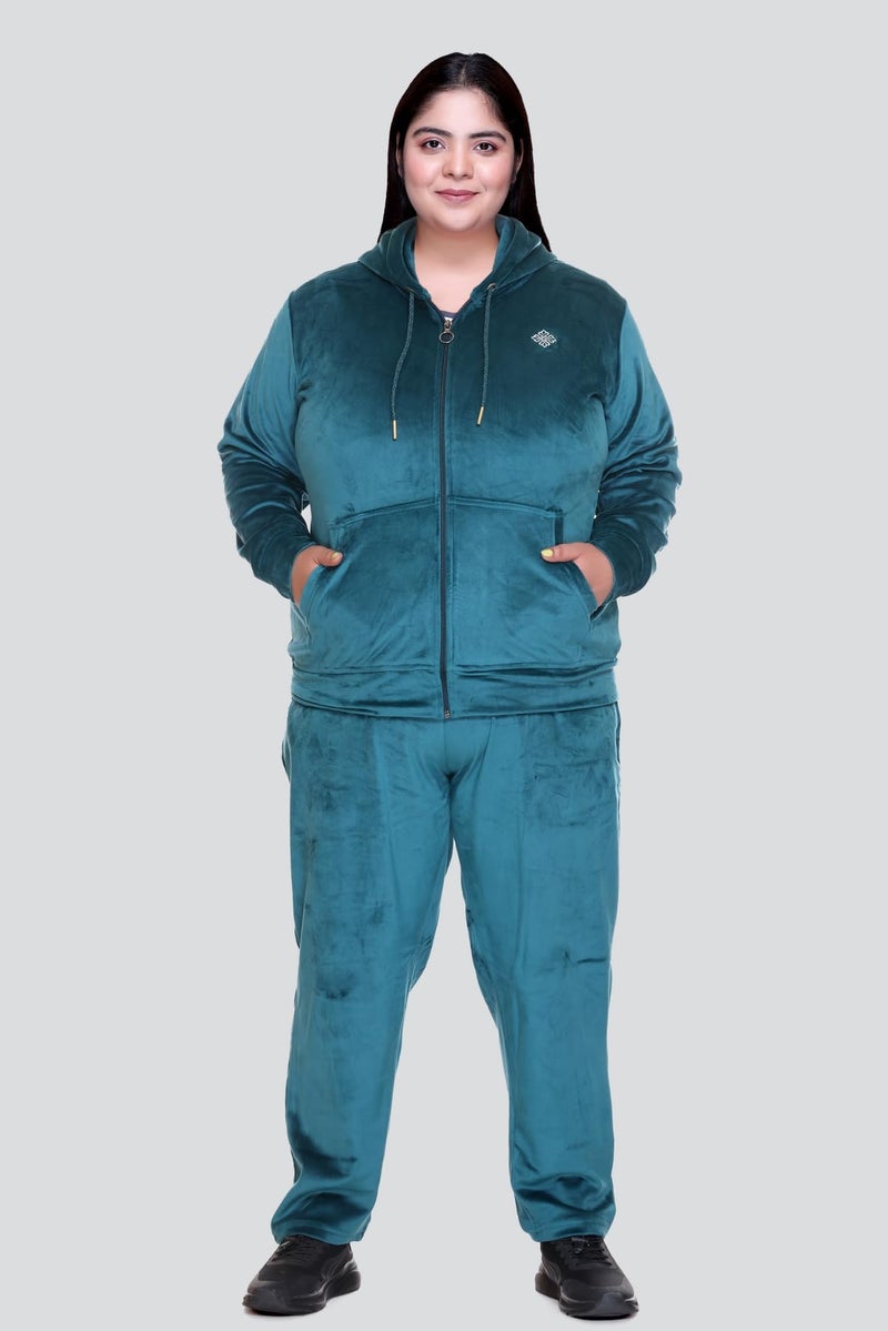 In Love Women's Stylish Zipper Velvet Plus Size Longline Winter Wear Track Suit Night Suit Co-Ord Set - Image 2