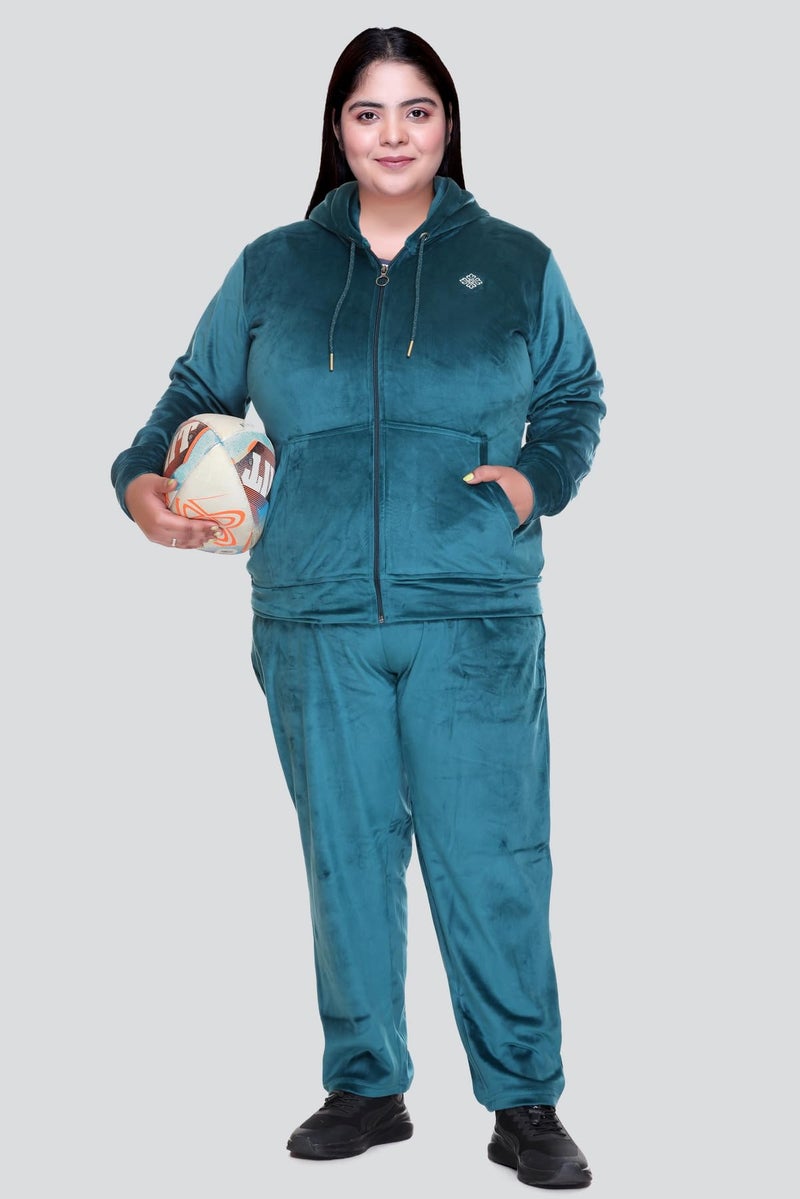 In Love Women's Stylish Zipper Velvet Plus Size Longline Winter Wear Track Suit Night Suit Co-Ord Set - Image 4