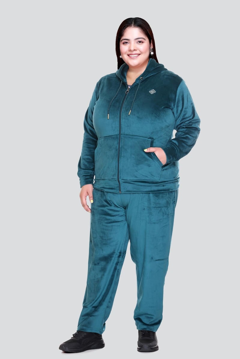 In Love Women's Stylish Zipper Velvet Plus Size Longline Winter Wear Track Suit Night Suit Co-Ord Set - Image 5
