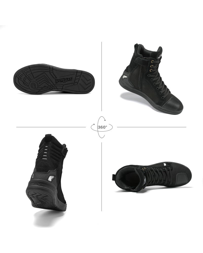 BORLENI Motorcycle Boots Street Riding Shoes Anti-Slip Outdoor Trekking Hike Work Shoes for Men Black - Image 2