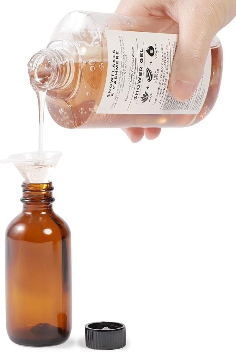 Juvale Two Ounce Amber Glass Bottles - 2 Oz, 30 Pack - Black Poly Cone Caps & 6 Funnels for Vanilla Extract - Shot Bottles With Caps - Image 4