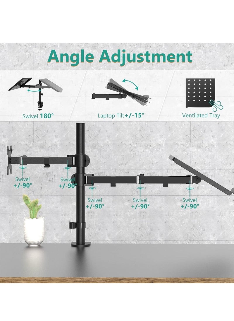 JAJEEK Laptop and Monitor Stand – Fully Adjustable Mount with Laptop Tray for 1 Notebook up to 17 Inches and 1 Screen up to 27 Inches, 22 lbs Capacity (M001LP), Black – Ergonomic, Space-Saving Desk Stand for Work & Gaming - Image 4
