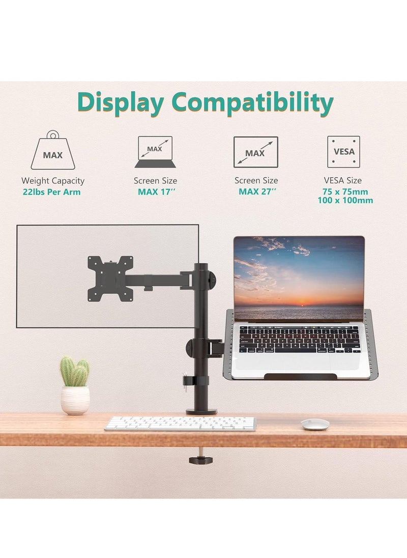 JAJEEK Laptop and Monitor Stand – Fully Adjustable Mount with Laptop Tray for 1 Notebook up to 17 Inches and 1 Screen up to 27 Inches, 22 lbs Capacity (M001LP), Black – Ergonomic, Space-Saving Desk Stand for Work & Gaming - Image 3