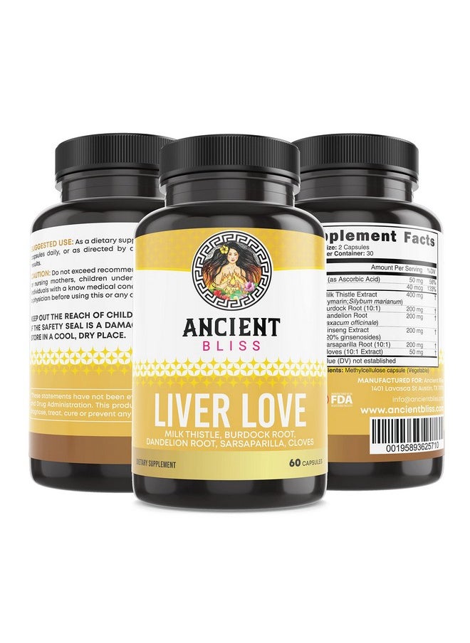 Ancient Bliss - Liver Love Natural Milk Thistle Liver Detox And Liver Health Cleanse Supplement Support Healthy Liver In Men And Women 60 Capsules With Burdock Dandelion Cloves And More - Image 1