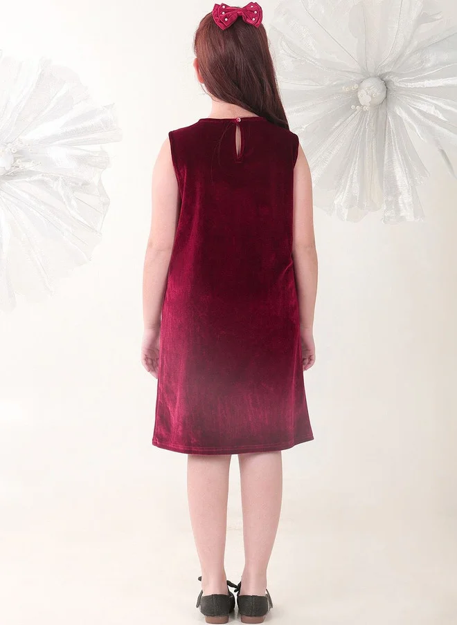 Bonkids BONKIDS Maroon Satin Fit & Flare Dress