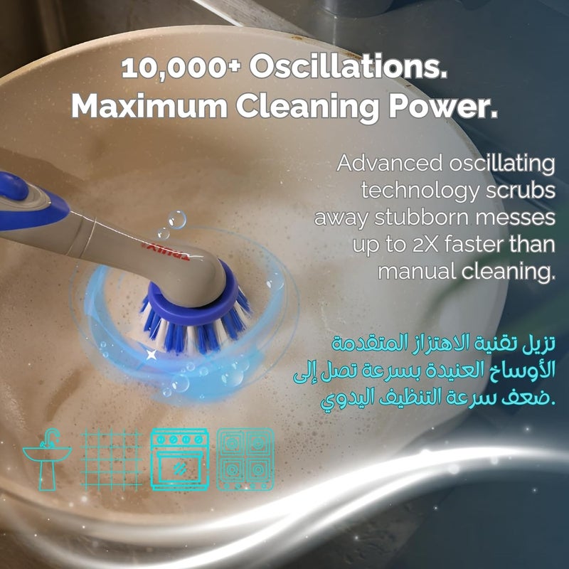 ترولي Truly HP-903 فرشاة تنظيف كهربائية – مجموعة تنظيف لاسلكية 18 في 1 مع 5 رؤوس فرش، 12 وسادة تنظيف، 10000 دورة في الدقيقة، مريحة في الاستخدام، مقاومة للماء للمطبخ والحمام - Image 3