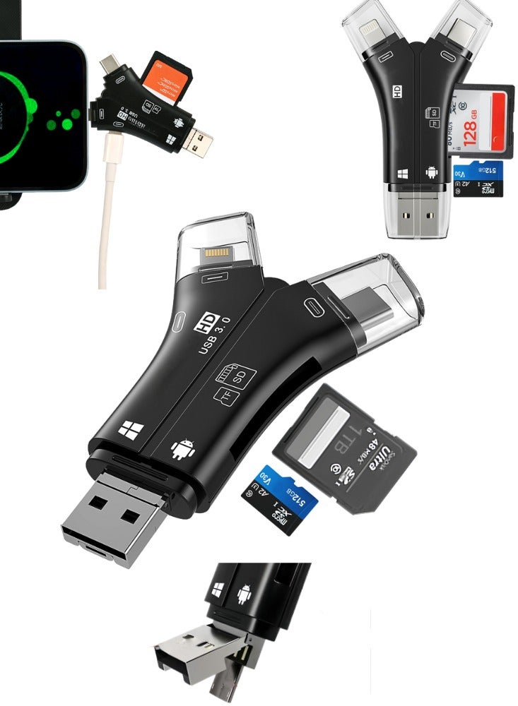 BESTPEAK SD Card Reader, 4-in-1 USB C/Micro/USB Memory Reader Camera Viewer,SD Card Reader  USB C OTG Dual Slot For UHSI Micro SD SD SDXC SDHC Micro SDXC Micro SDHC MMC Compatible For MacBook Dell XPS Samsung Galaxy S24 S23 Ultra iPhone 16 15 Pro Max SLR Vlog Camera - Image 1