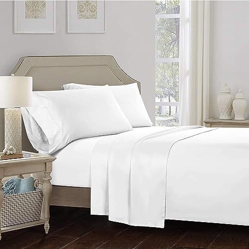 SUPREME ELEGANCE 100 Cotton Full Size Flat Sheet  Cool  Crisp Percale Weave Highly Breathable  Comfortable White Top Sheet  82 in x 96 in 