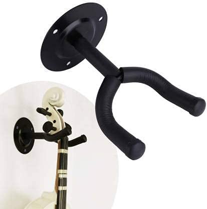 Bee Pack of 2 Wall Mount Guitar Stands with 4 Celluloid Picks | Display Hanger Hook Holder for Acoustic Electric Bass Mandolin Ukelele | Anti-Scratch Bracket with Soft Sponge Cover - Black - Image 2