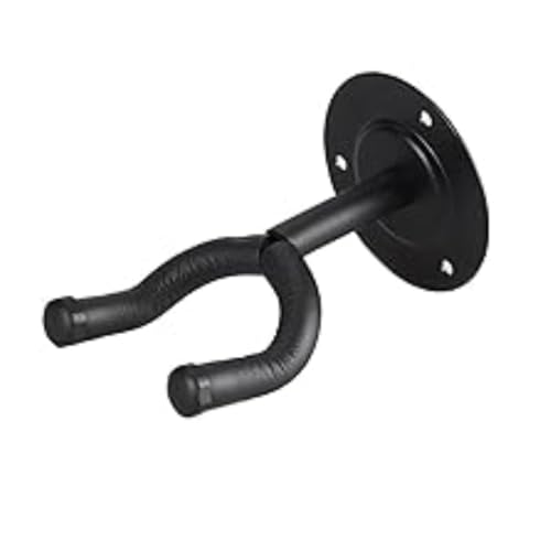 Bee Pack of 2 Wall Mount Guitar Stands with 4 Celluloid Picks | Display Hanger Hook Holder for Acoustic Electric Bass Mandolin Ukelele | Anti-Scratch Bracket with Soft Sponge Cover - Black - Image 3