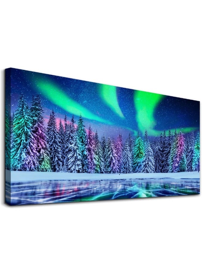 Lapremoly Canvas Wall Art For Living Room Large Size Family Wall Decorations For Bedroom Modern Office Wall Decor Paintings Aurora Forest Hang Pictures Artwork Farmhouse Canvas Art Prints Kitchen Home Decor - Image 1