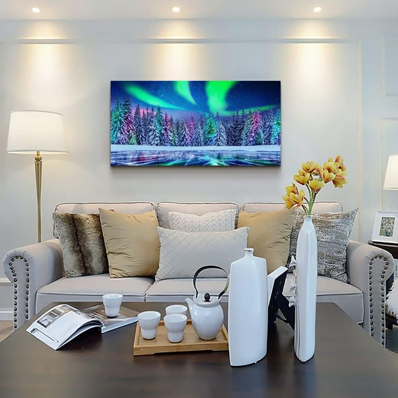 Lapremoly Canvas Wall Art For Living Room Large Size Family Wall Decorations For Bedroom Modern Office Wall Decor Paintings Aurora Forest Hang Pictures Artwork Farmhouse Canvas Art Prints Kitchen Home Decor - Image 3