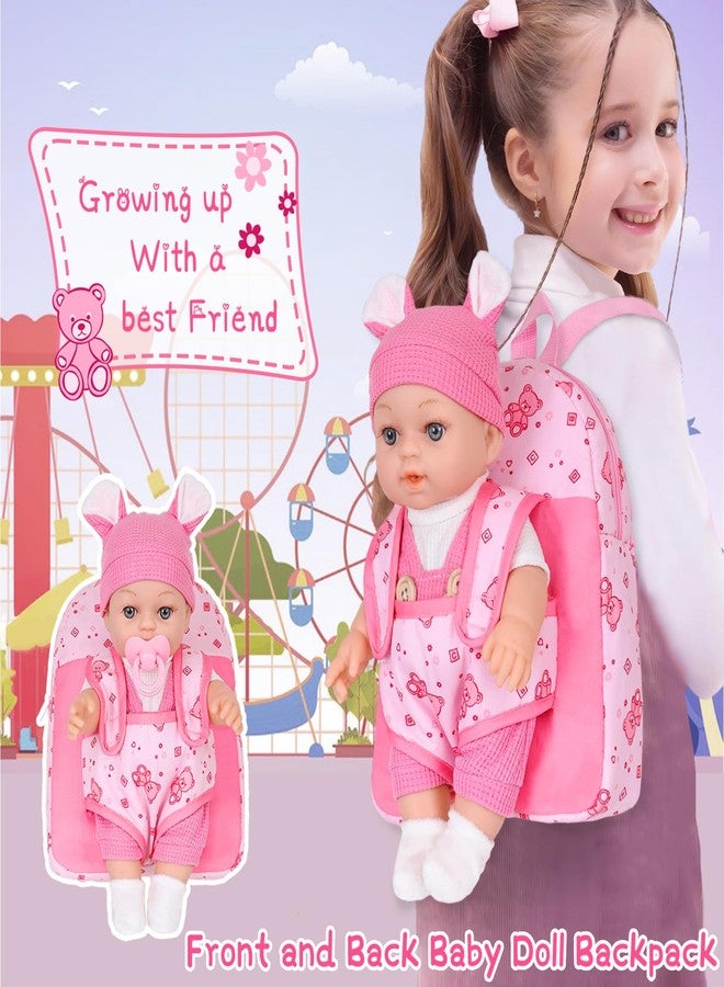 DOTVOSY 12" Baby Doll With Bear Pattern Backpack Carrier In Gift Box,12 Inch Realistic Baby Dolls With Clothes And Accessories Hanky Pacifier Bottle Pretend Baby Care Toy Collection For Child Toddler 3+ Gifts - Image 5