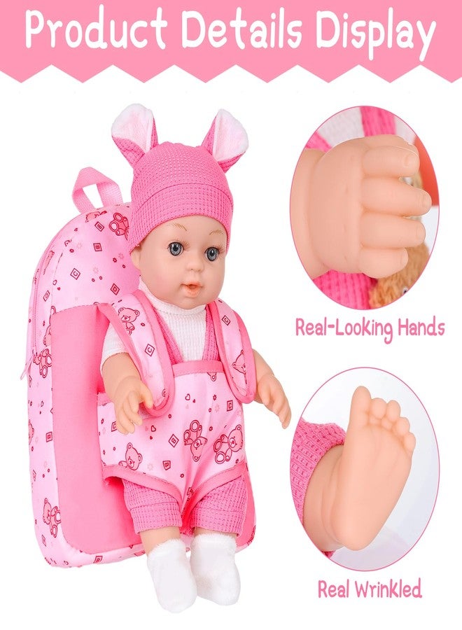 DOTVOSY 12" Baby Doll With Bear Pattern Backpack Carrier In Gift Box,12 Inch Realistic Baby Dolls With Clothes And Accessories Hanky Pacifier Bottle Pretend Baby Care Toy Collection For Child Toddler 3+ Gifts - Image 4