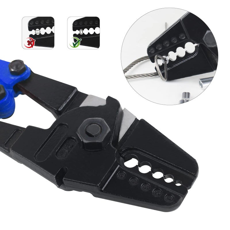 TOUGHER 24 Inch Hand Crimping Cutting Tool, Wire Rope Crimping Tool, Hand Swager Crimper Cutter for 1/16" 3/32" 1/8" 5/32" 3/16" Wires, Hand Swager Tool with 50pc Aluminum Stop Sleeves Oval Sleeves - Image 3
