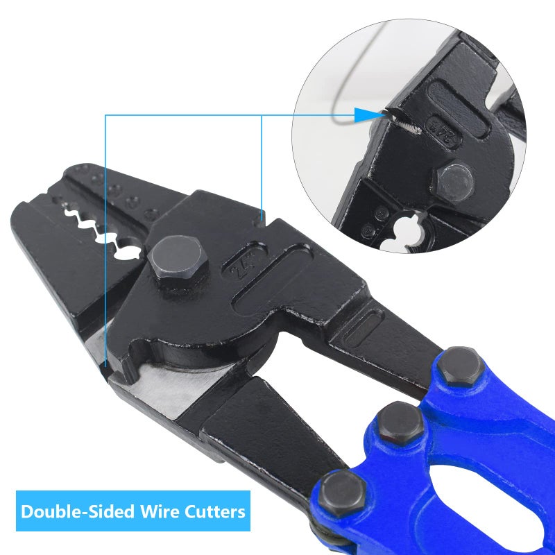 TOUGHER 24 Inch Hand Crimping Cutting Tool, Wire Rope Crimping Tool, Hand Swager Crimper Cutter for 1/16" 3/32" 1/8" 5/32" 3/16" Wires, Hand Swager Tool with 50pc Aluminum Stop Sleeves Oval Sleeves - Image 4