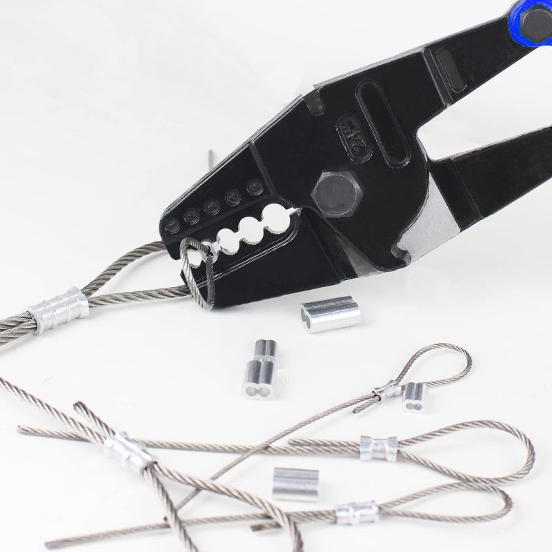 TOUGHER 24 Inch Hand Crimping Cutting Tool, Wire Rope Crimping Tool, Hand Swager Crimper Cutter for 1/16" 3/32" 1/8" 5/32" 3/16" Wires, Hand Swager Tool with 50pc Aluminum Stop Sleeves Oval Sleeves - Image 5