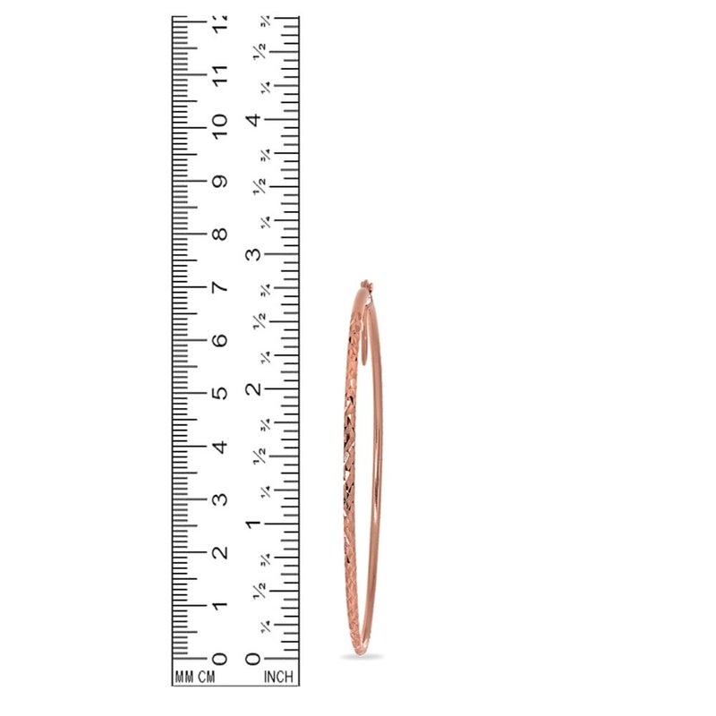 Hoops 4 Less Rose Gold Flash Sterling Silver 2x70mm Diamond-Cut Round Extra Large Hoop Earrings for Women, 2 3/4 Inches - Image 4