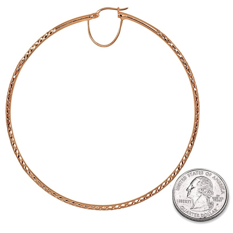 Hoops 4 Less Rose Gold Flash Sterling Silver 2x70mm Diamond-Cut Round Extra Large Hoop Earrings for Women, 2 3/4 Inches - Image 3