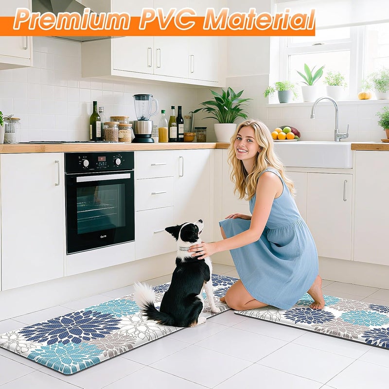 StepLively Kitchen Mats for Floor, Anti Fatigue Mats for Kitchen Floor, Kitchen Decor and Accessories Non Slip Washable Mats Set of 2 for Sink, Office, Laundry, 17.3"×30"+17.3"×47", Blue and White - Image 4