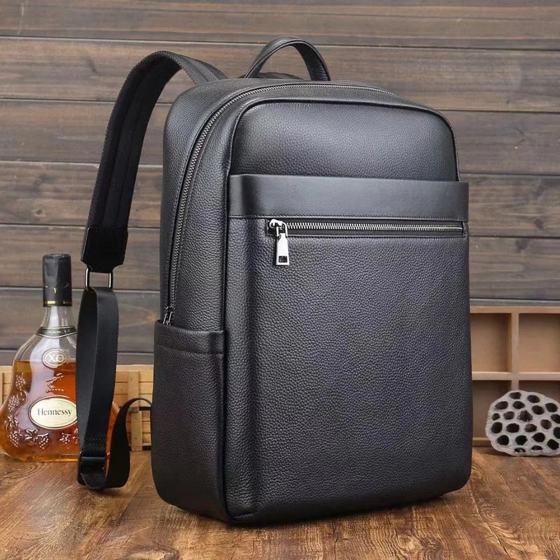 Y&D Men's Hot Selling Low Price Black Full Grain Genuine Cowhide Leather Business School Backpack with Laptop Compartment - Image 2