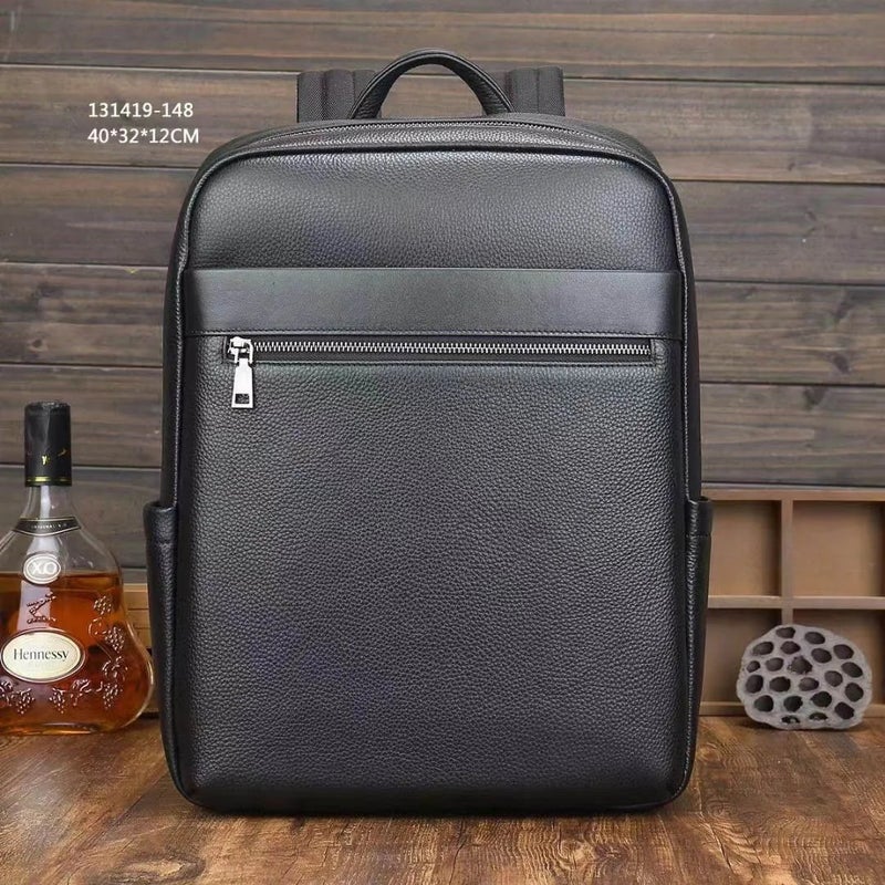 Y&D Men's Hot Selling Low Price Black Full Grain Genuine Cowhide Leather Business School Backpack with Laptop Compartment - Image 3