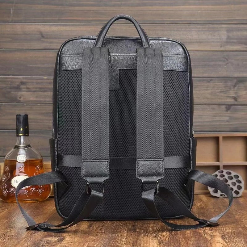 Y&D Men's Hot Selling Low Price Black Full Grain Genuine Cowhide Leather Business School Backpack with Laptop Compartment - Image 4