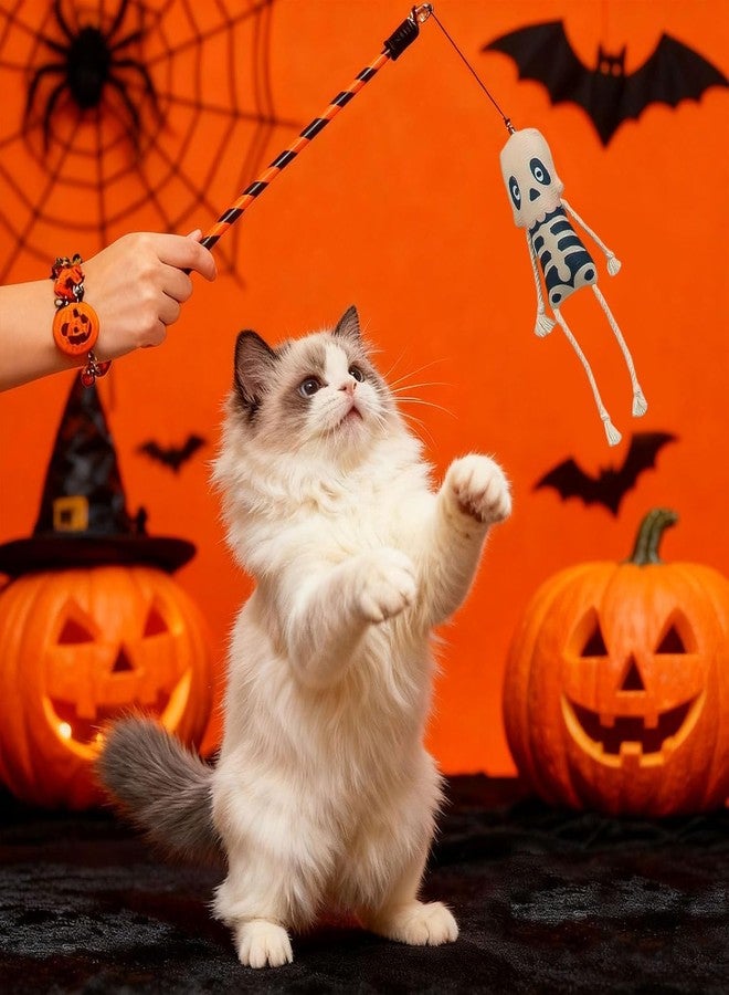Walfront 4PCS Halloween Cat Toys, Wand Teaser Toys with Bells, Pumpkin, Ghost, Eyeball and Skull, Kitten Interactive Toys, Plush Kitten Plaything Gift Set - Image 3